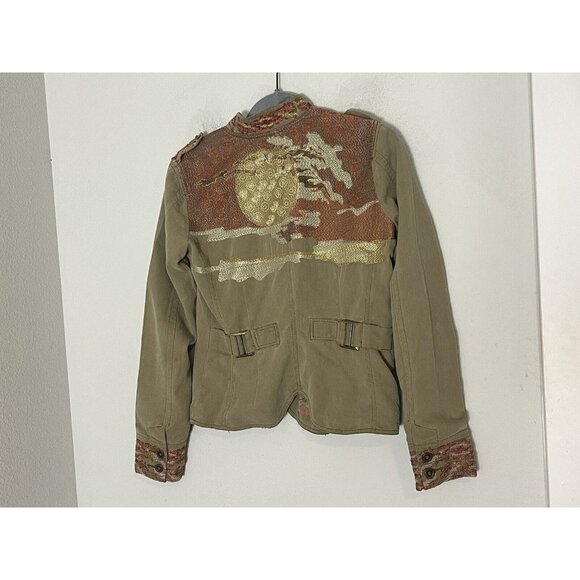 Da-nang Silk Jacket With Embroidered Sunset Moon Military XS/S - Picture 1 of 16